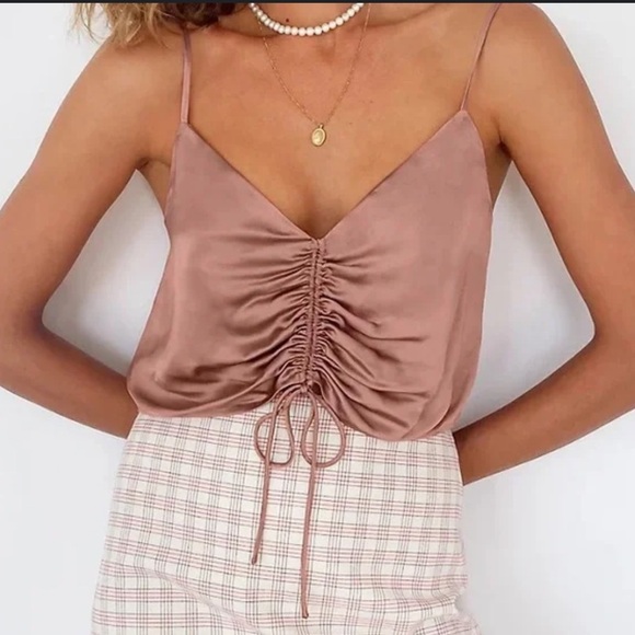 ARITZIA WILFRED VERSO HEIRLOOM PINK ROSE SATIN RUCHED TANK TOP SIZE XS - Picture 2 of 14